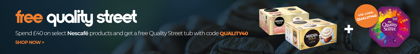 Spend 40 on select Nescafe products and claim a free tub of Quality Street with code QUALITY40.